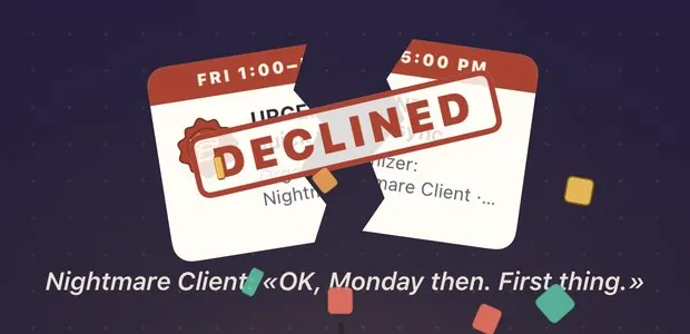 The Friday invite, torn and stamped DECLINED.